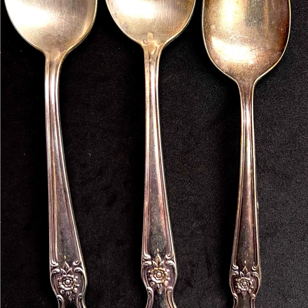 3 Old Company Antique Silver Plated Serving Spoons